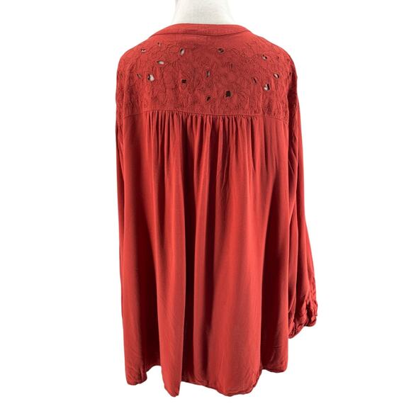 Torrid Women's Plus Rust Red Challis Beaded Long Sleeve Tunic Blouse Size 5 - Picture 3 of 6
